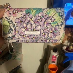 Vera Bradley Purple and Green Floral Wallet with Silver Hardware